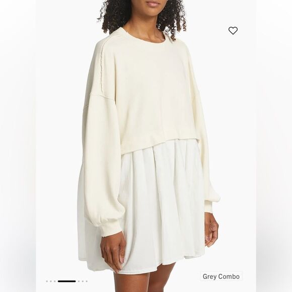 Free People Eleanor Pleated Trapeze Sweatshirt Ivory Dress XS - Picture 7 of 8